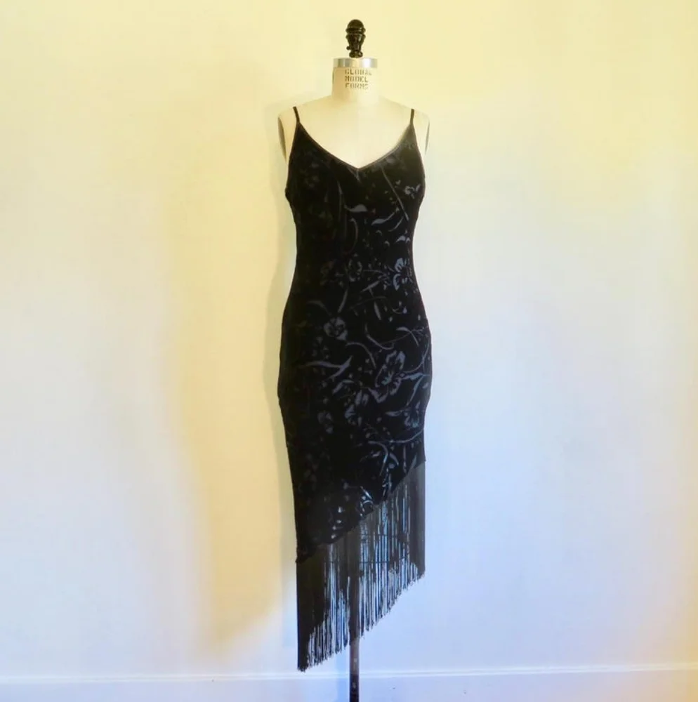 Silk Blend Vintage 1980s NOS Black Silk Blend Velvet Floral Dress by Robbie Bee - Picture 4 of 11